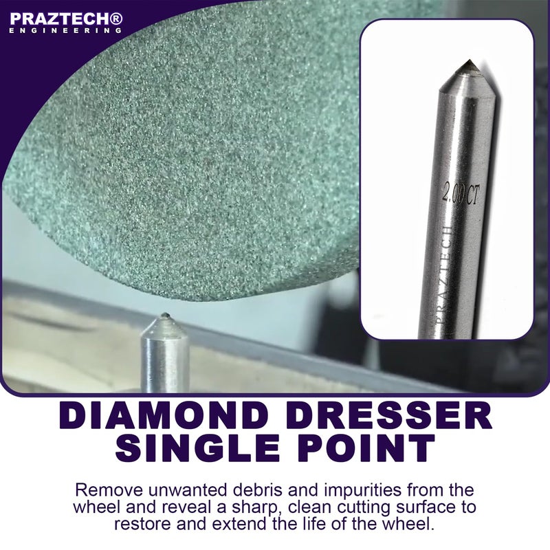 PRAZTECHÂ® Diamond Dresser Single Point Grinding Wheel Tapered Point Tool 2.00 Carat - 1/2 Inch x 6 Inch - Image 2